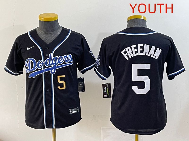 Youth 2025 Los Angeles Dodgers #5 Freeman Black Three generations Fashion Nike MLB Jersey style 4->youth mlb jersey->Youth Jersey